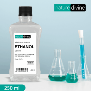 Ethanol 99.9% – Ethyl Alcohol for Cosmetics, Perfumes, Lab Use, Dilution, and Disinfectants 250 ml | Nature Divine | Sialkot, Pakistan