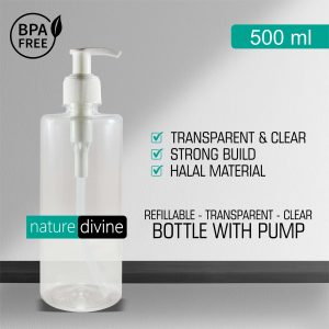 500 ml Nature Divine Hard Shell Transparent Refillable Empty Plastic Liquid Dispenser Long Tube Round Bottle with Pump | Nature Divine | Sialkot, Pakistan 2