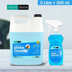 Glass Cleaner Liquid 5 Litre with 500 ml Refillable Spray Bottle – Streak-Free and Anti Dust | Nature Divine | Sialkot, Pakistan
