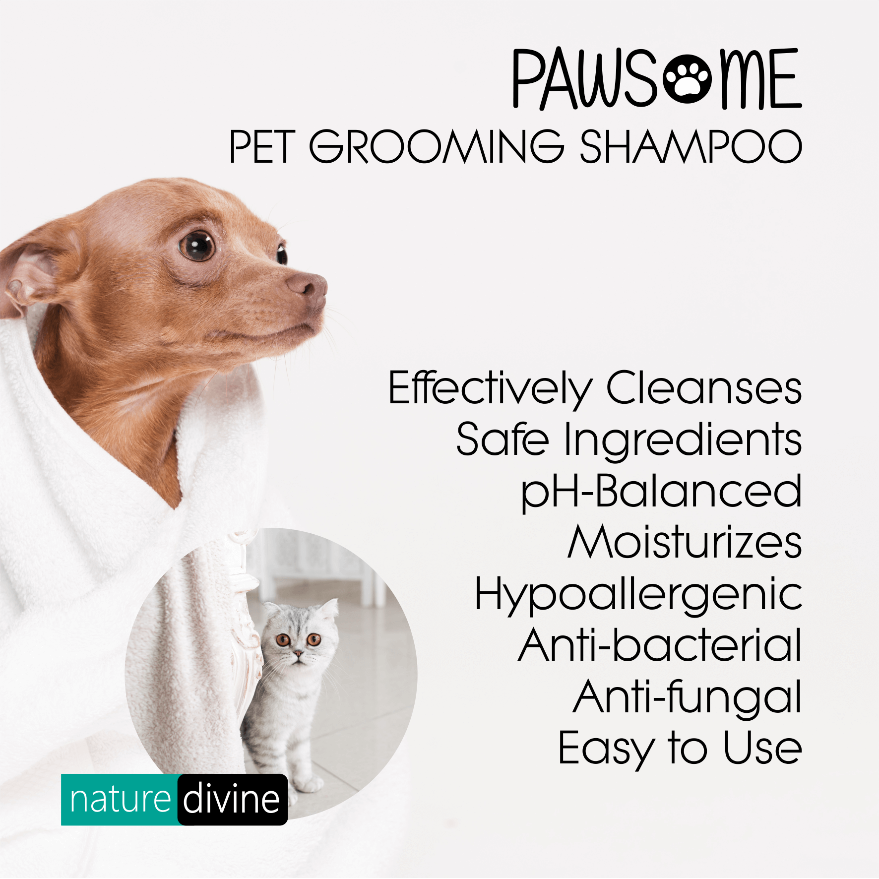 Nature Divine PAWSOME Pet Grooming Shampoo for Dogs Cats and